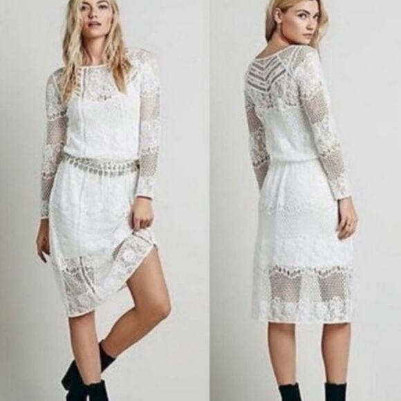 NWT Free People White Luna Lace Sheer Large Dress - Picture 1 of 10